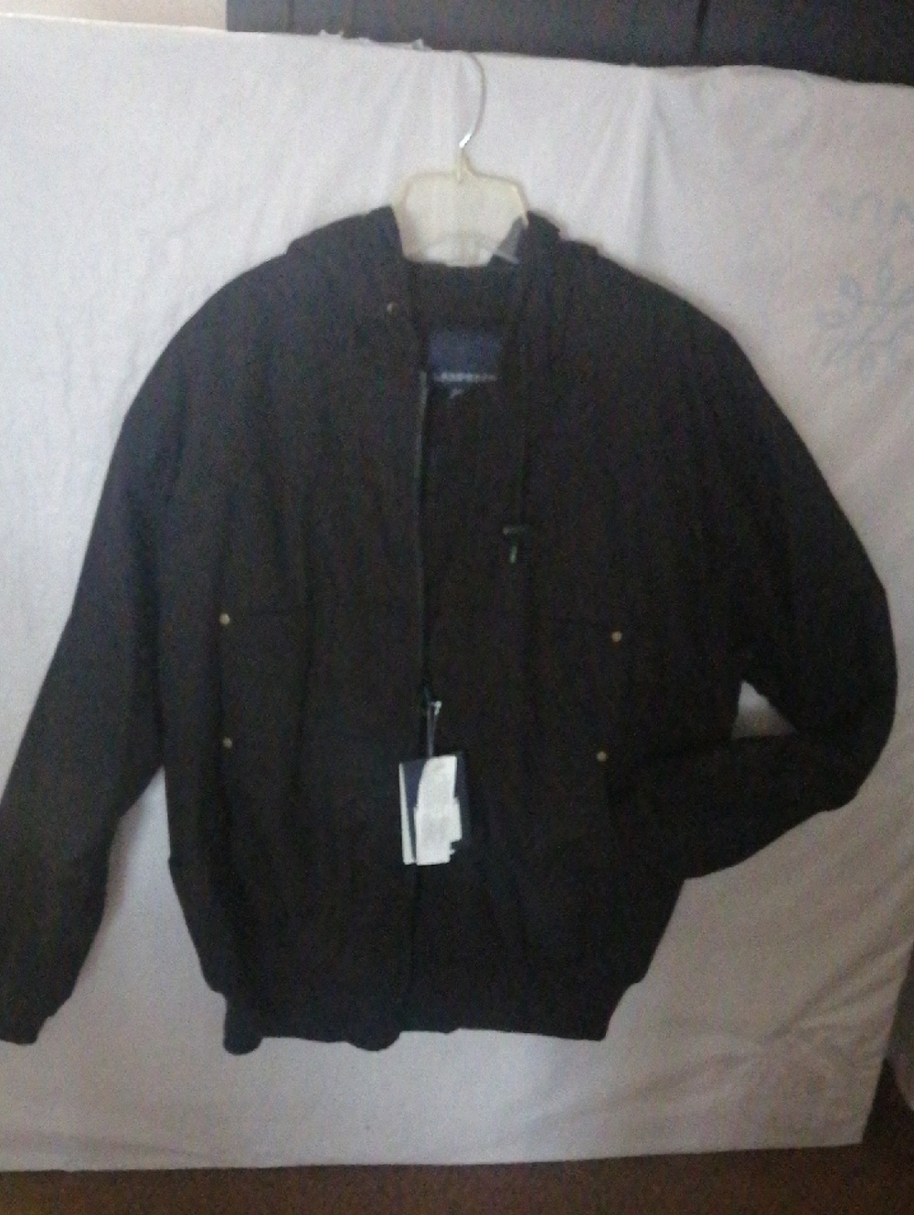 Men's Black Hooded Bomber Jacket with Zip and Snap Pockets